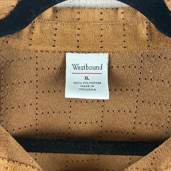 Vintage Westbound Brown Faux Suede Button-Down โ Eyelet Detail,โ Size XL - Picture 3 of 8